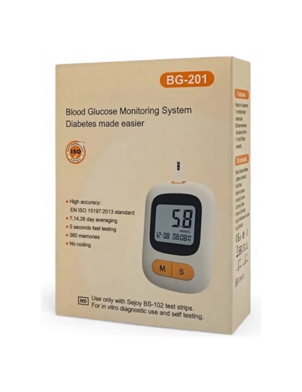 Kit Monitor De Glucosa En Sangre Bg-201 Portátil