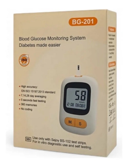 Kit Monitor De Glucosa En Sangre Bg-201 Portátil