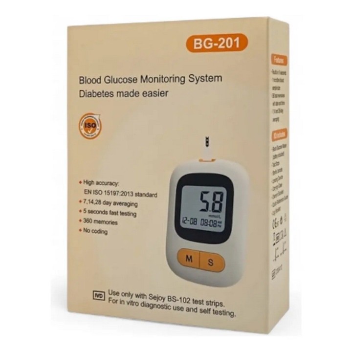 Kit Monitor De Glucosa En Sangre Bg-201 Portátil