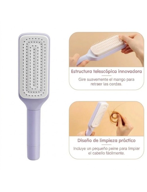 Cepillo De Cabello Autolimpiante Retractil Antiestatico