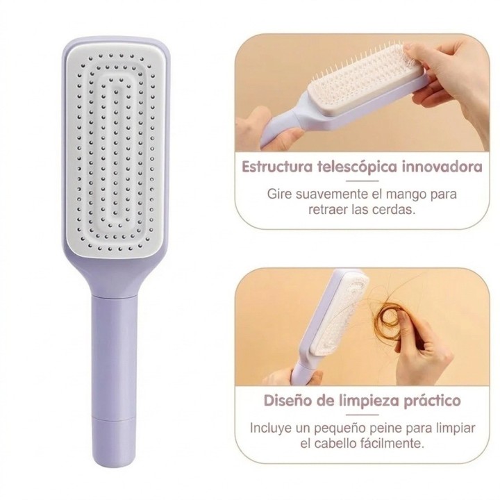 Cepillo De Cabello Autolimpiante Retractil Antiestatico