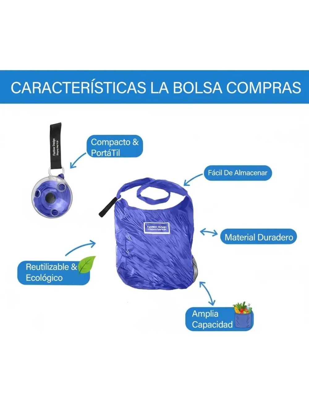 Bolsa De Compras Plegable Retractil Reutilizable Portatil