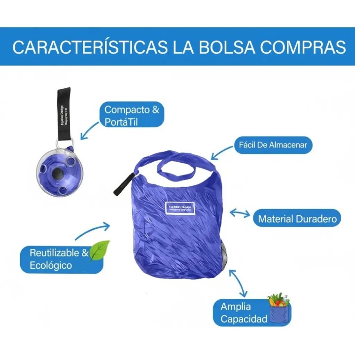 Bolsa De Compras Plegable Retractil Reutilizable Portatil