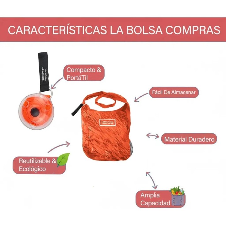 Bolsa De Compras Plegable Retractil Reutilizable Portatil