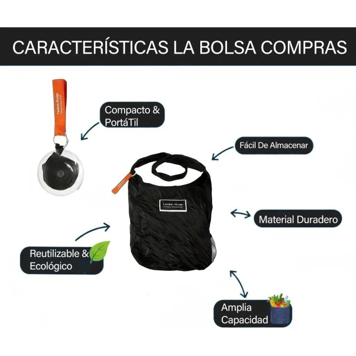 Bolsa De Compras Plegable Retractil Reutilizable Portatil