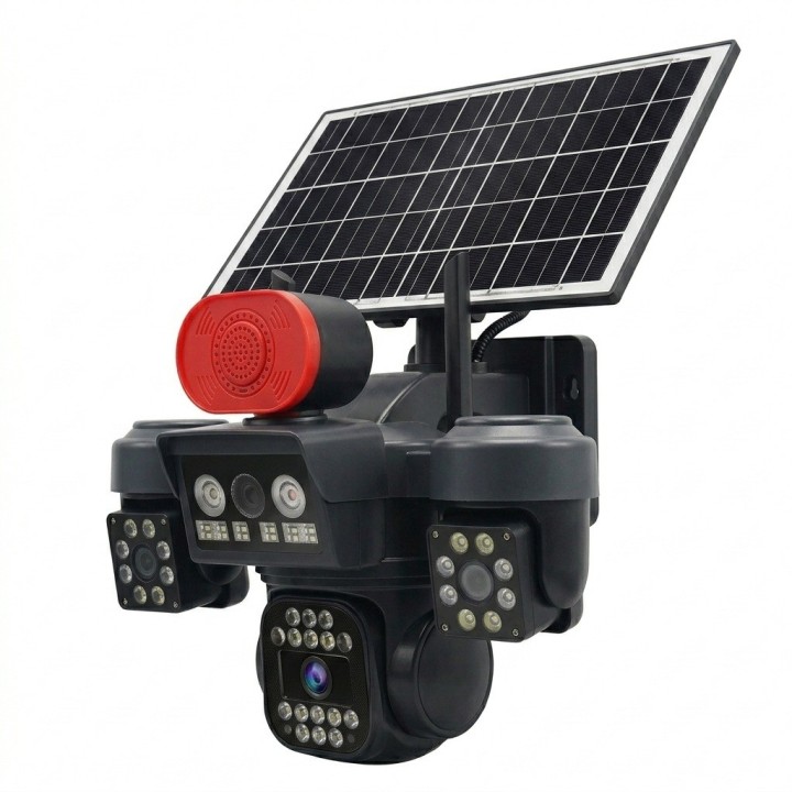 Camara Seguridad Exterior Tres Lentes Panel Solar Alarma