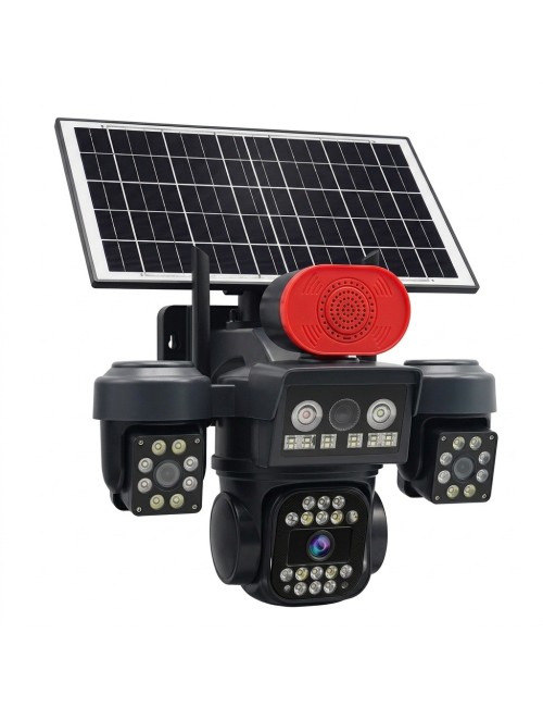 Camara Seguridad Exterior Tres Lentes Panel Solar Alarma