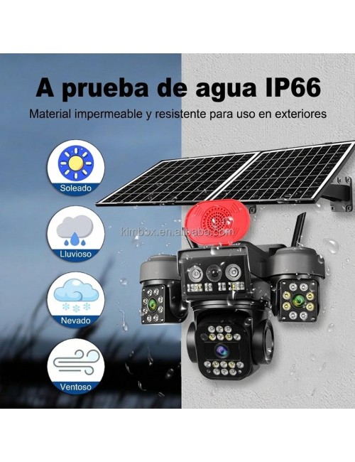 Camara Seguridad Exterior Tres Lentes Panel Solar Alarma