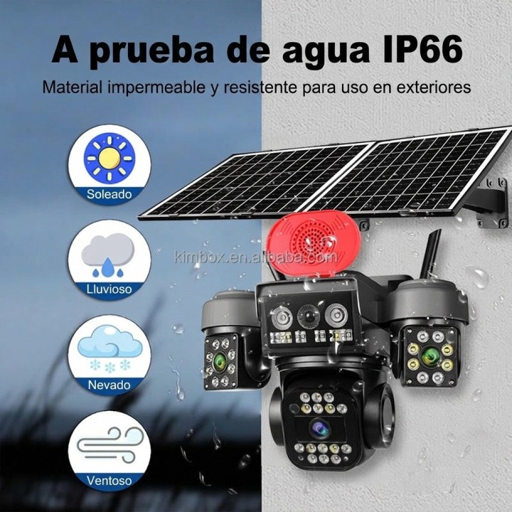 Camara Seguridad Exterior Tres Lentes Panel Solar Alarma
