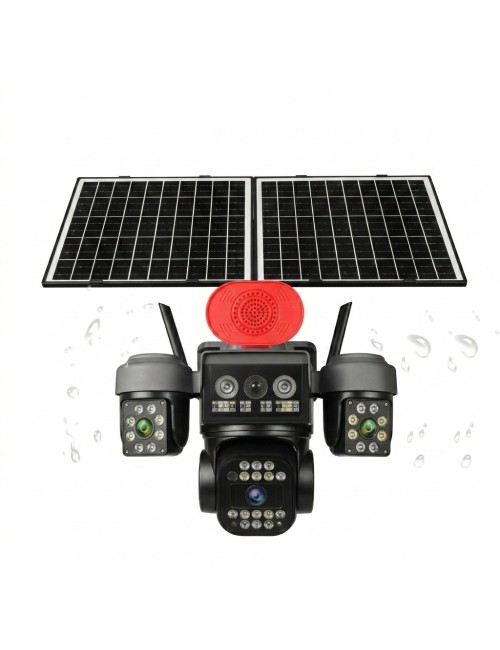 Camara Seguridad Exterior Tres Lentes Panel Solar Alarma