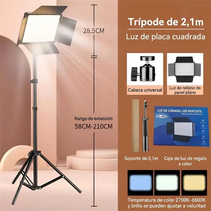 Panel Luz Led Video Profesional Con Trípode 2.1m Y Control