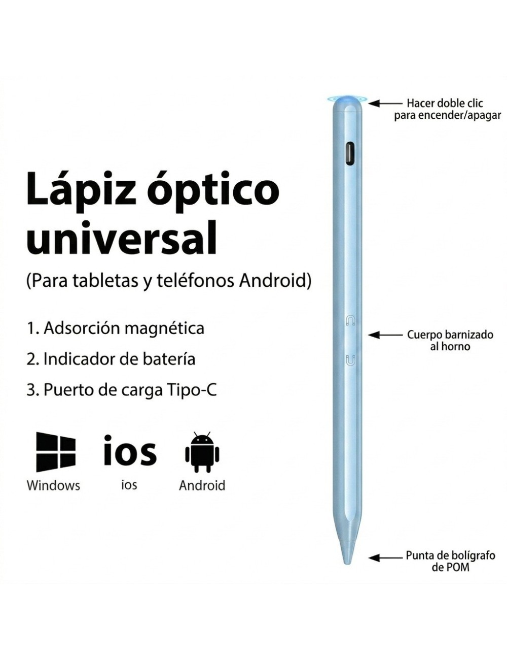 Lápiz Óptico Universal Para Tablet Celular Ios Android Negro