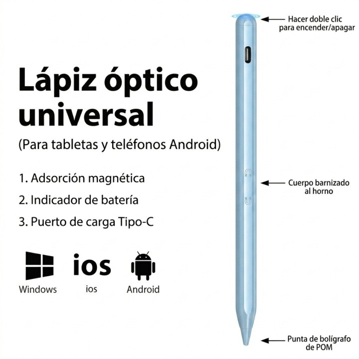 Lápiz Óptico Universal Para Tablet Celular Ios Android Negro