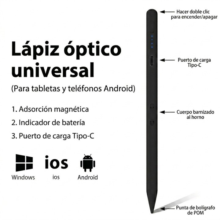 Lápiz Óptico Universal Para Tablet Celular Ios Android Negro