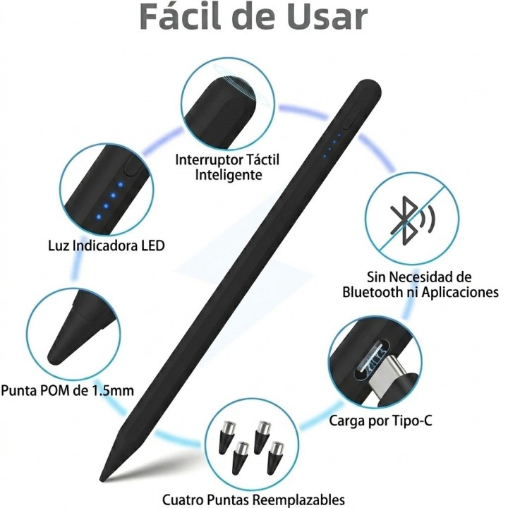 Lápiz Óptico Universal Para Tablet Celular Ios Android Negro