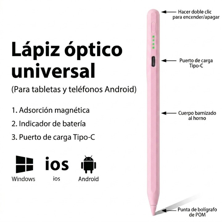 Lápiz Óptico Universal Para Tablet Celular Ios Android Negro