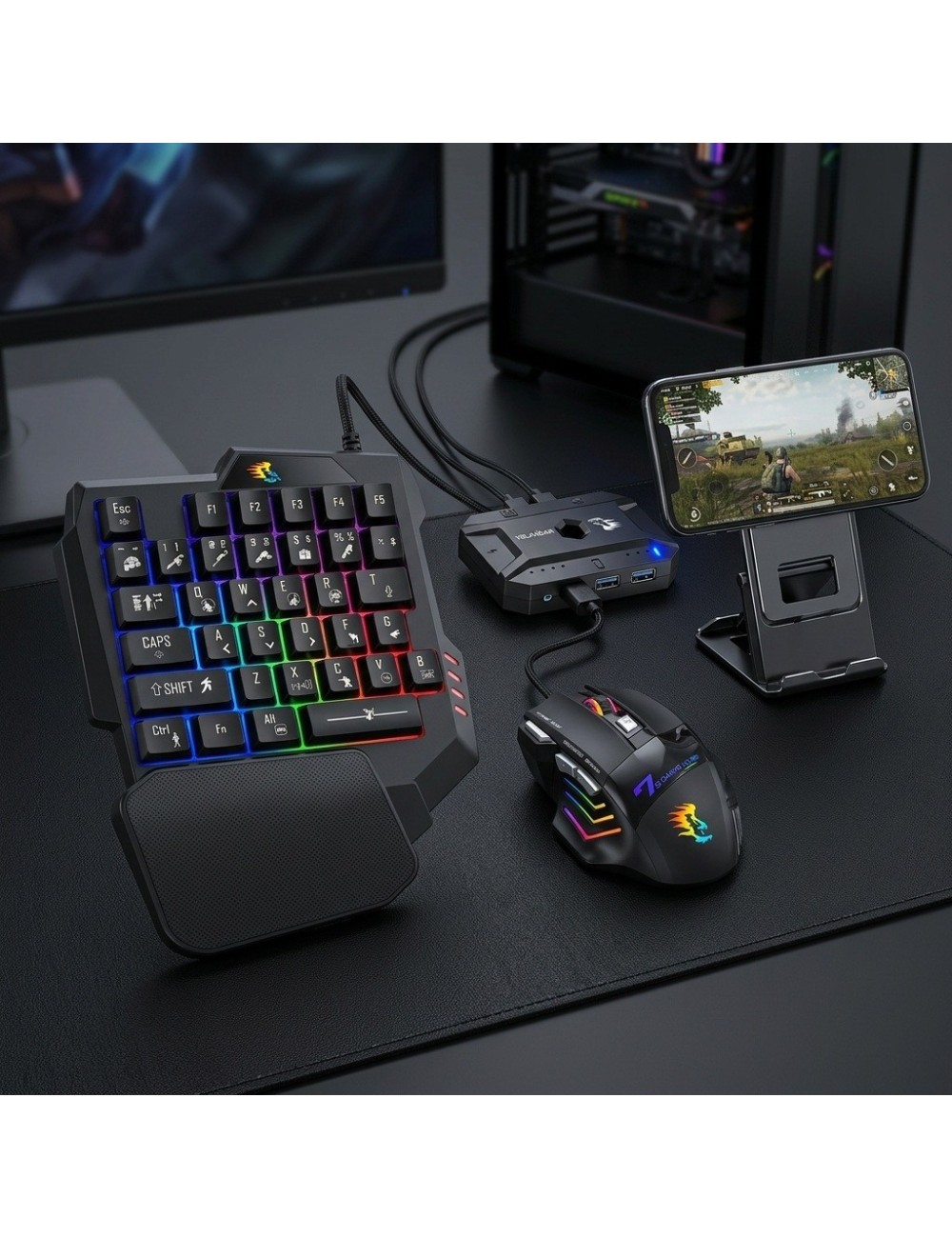 Combo Teclado Y Mouse Gamer N2000 Para Celular + Adaptador