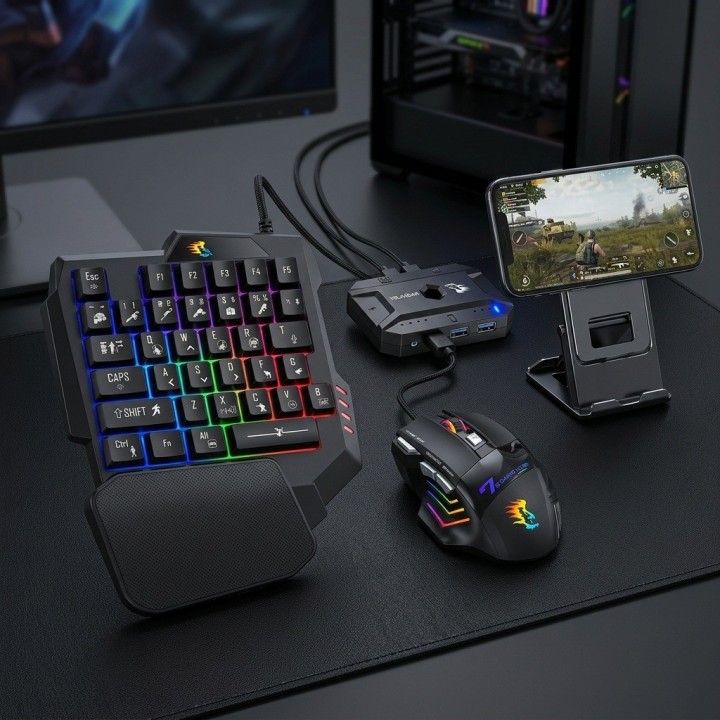 Combo Teclado Y Mouse Gamer N2000 Para Celular + Adaptador