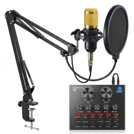 Kit Micrófono Condensador Estudio Y Tarjeta De Sonido V8