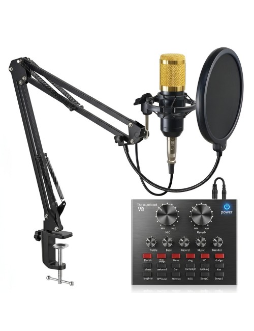 Kit Micrófono Condensador Estudio Y Tarjeta De Sonido V8