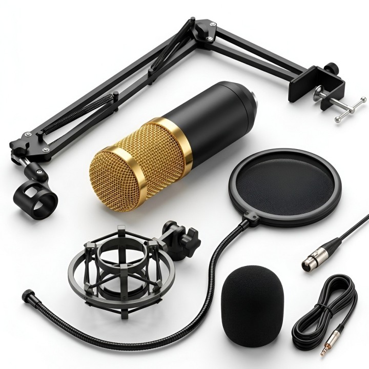Kit Micrófono Condensador Estudio Y Tarjeta De Sonido V8