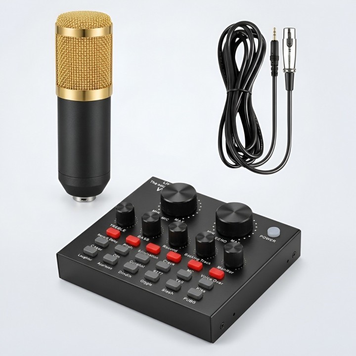 Kit Micrófono Condensador Estudio Y Tarjeta De Sonido V8