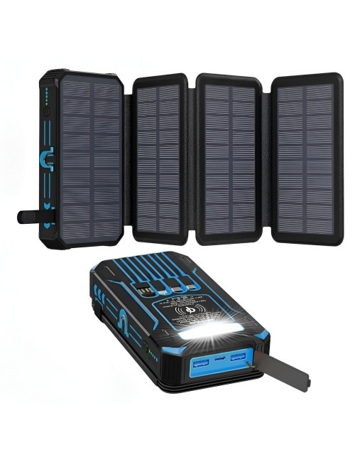 Power Bank Solar 20000mah Inalámbrico 4 Paneles Cables Zl906
