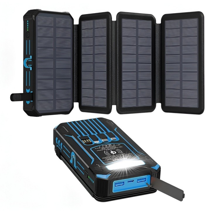 Power Bank Solar 20000mah Inalámbrico 4 Paneles Cables Zl906