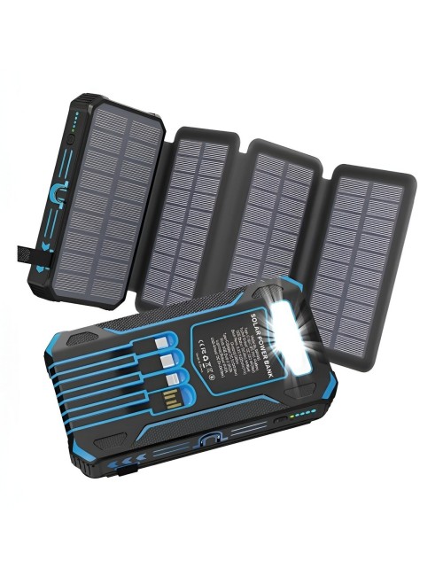 Power Bank Solar 20000mah Inalámbrico 4 Paneles Cables Zl906