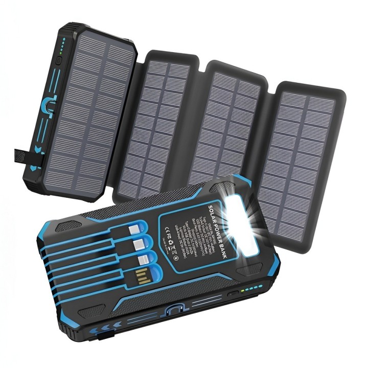 Power Bank Solar 20000mah Inalámbrico 4 Paneles Cables Zl906