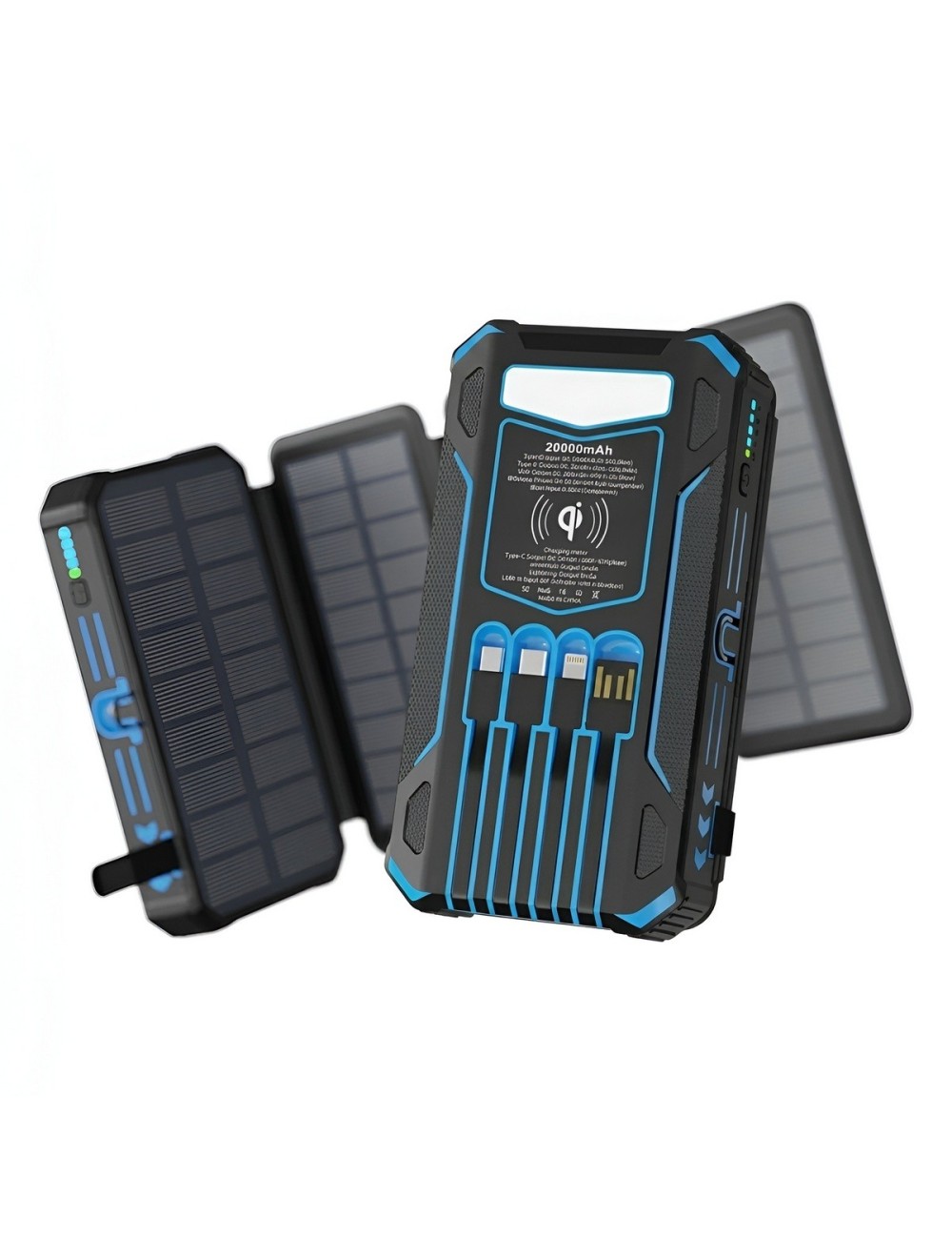 Power Bank Solar 20000mah Inalámbrico 4 Paneles Cables Zl906