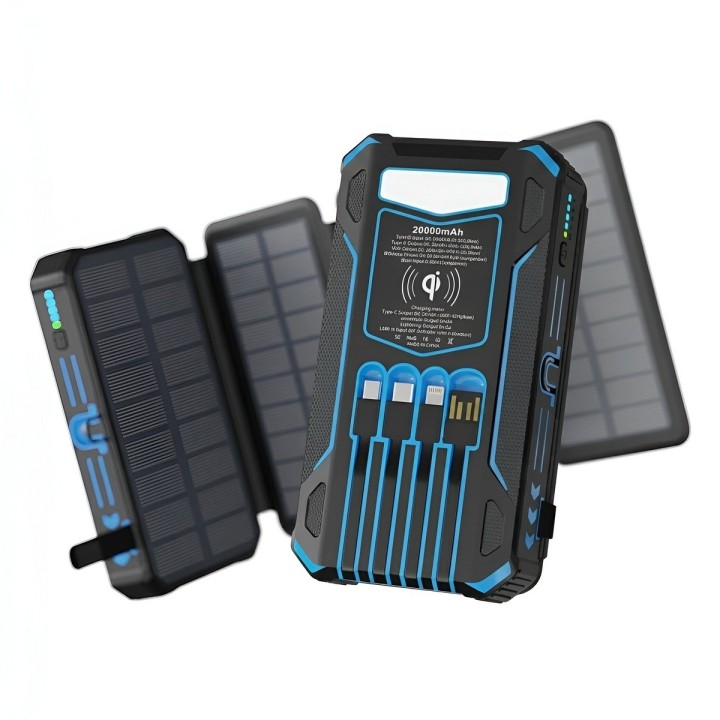 Power Bank Solar 20000mah Inalámbrico 4 Paneles Cables Zl906