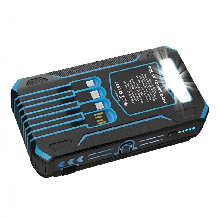 Power Bank Solar 20000mah Inalámbrico 4 Paneles Cables Zl906