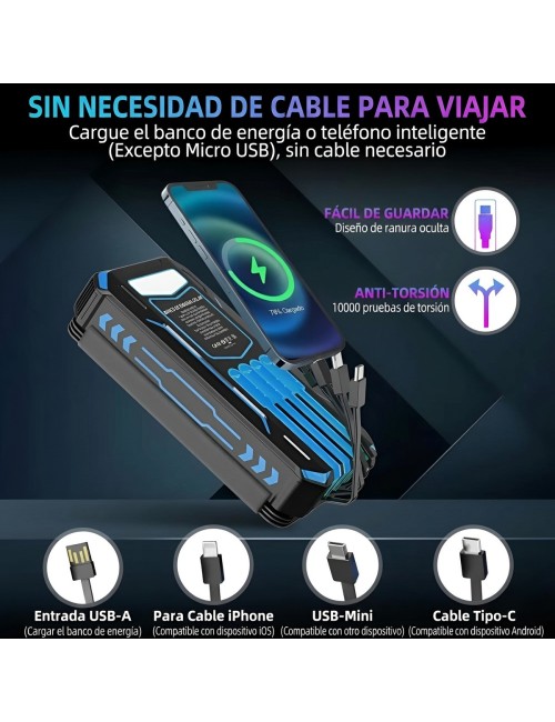 Power Bank Solar 20000mah Inalámbrico 4 Paneles Cables Zl906