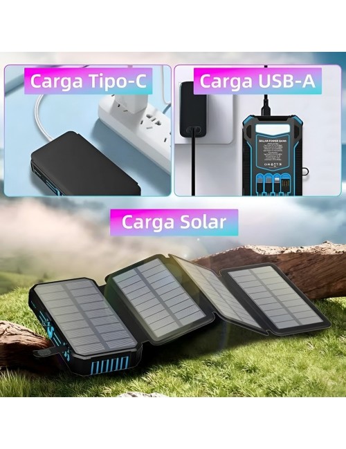 Power Bank Solar 20000mah Inalámbrico 4 Paneles Cables Zl906