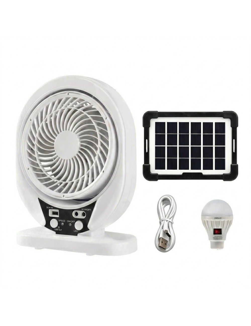 Ventilador Recargable Solar 8 Pulgadas + Panel Y Foco Led