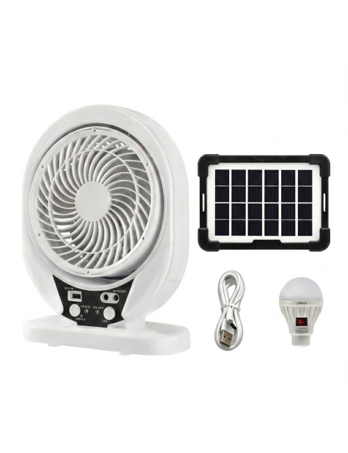 Ventilador Recargable Solar 8 Pulgadas + Panel Y Foco Led