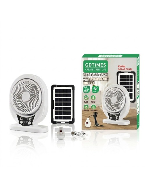 Ventilador Recargable Solar 8 Pulgadas + Panel Y Foco Led