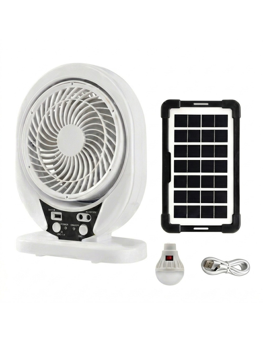 Ventilador Recargable Solar 8 Pulgadas + Panel Y Foco Led