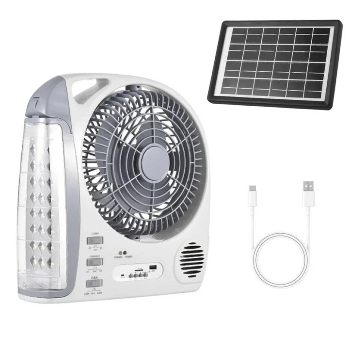 Ventilador Recargable Solar 8 Pulgadas Bluetooth Gd-8028