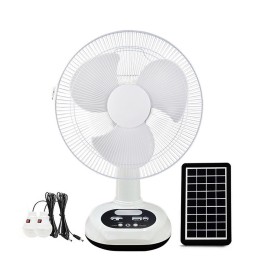 Ventilador Recargable Solar 12 Pulg + Panel 2 Focos Gd-8012