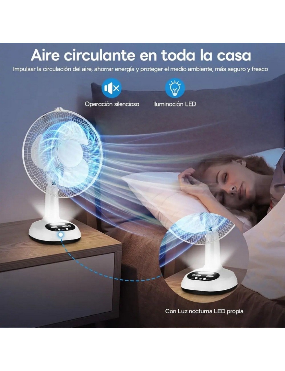 Ventilador Recargable Solar 12 Pulg + Panel 2 Focos Gd-8012