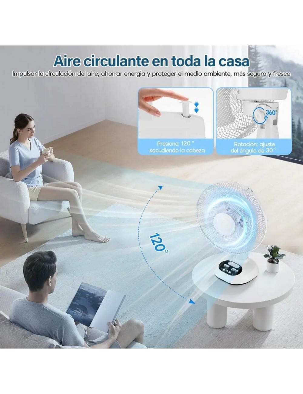 Ventilador Recargable Solar 12 Pulg + Panel 2 Focos Gd-8012