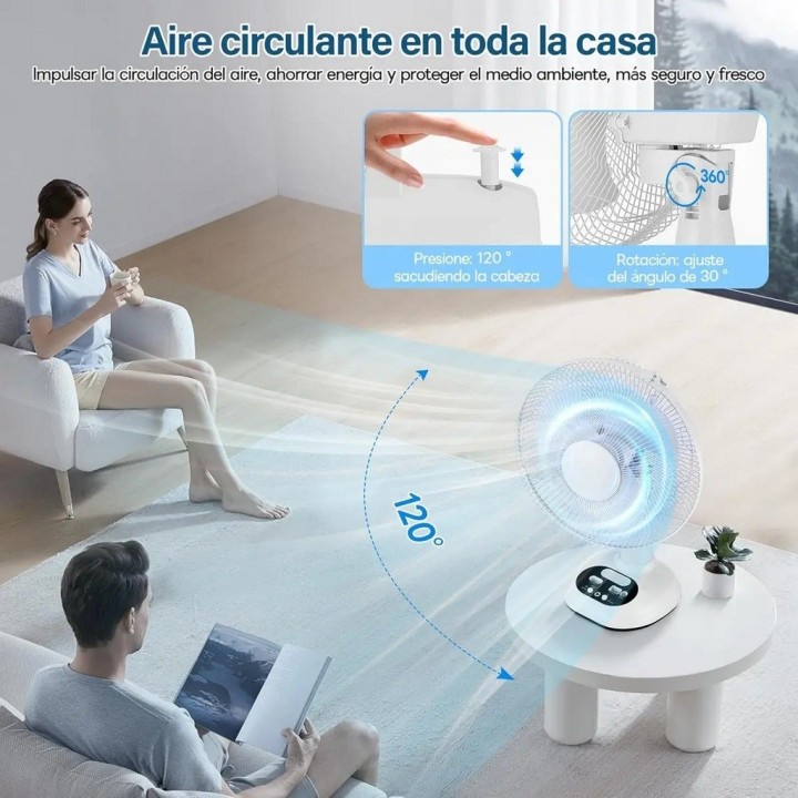 Ventilador Recargable Solar 12 Pulg + Panel 2 Focos Gd-8012