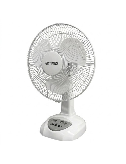Ventilador Recargable Solar 12 Pulg + Panel Y 2 Focos Led