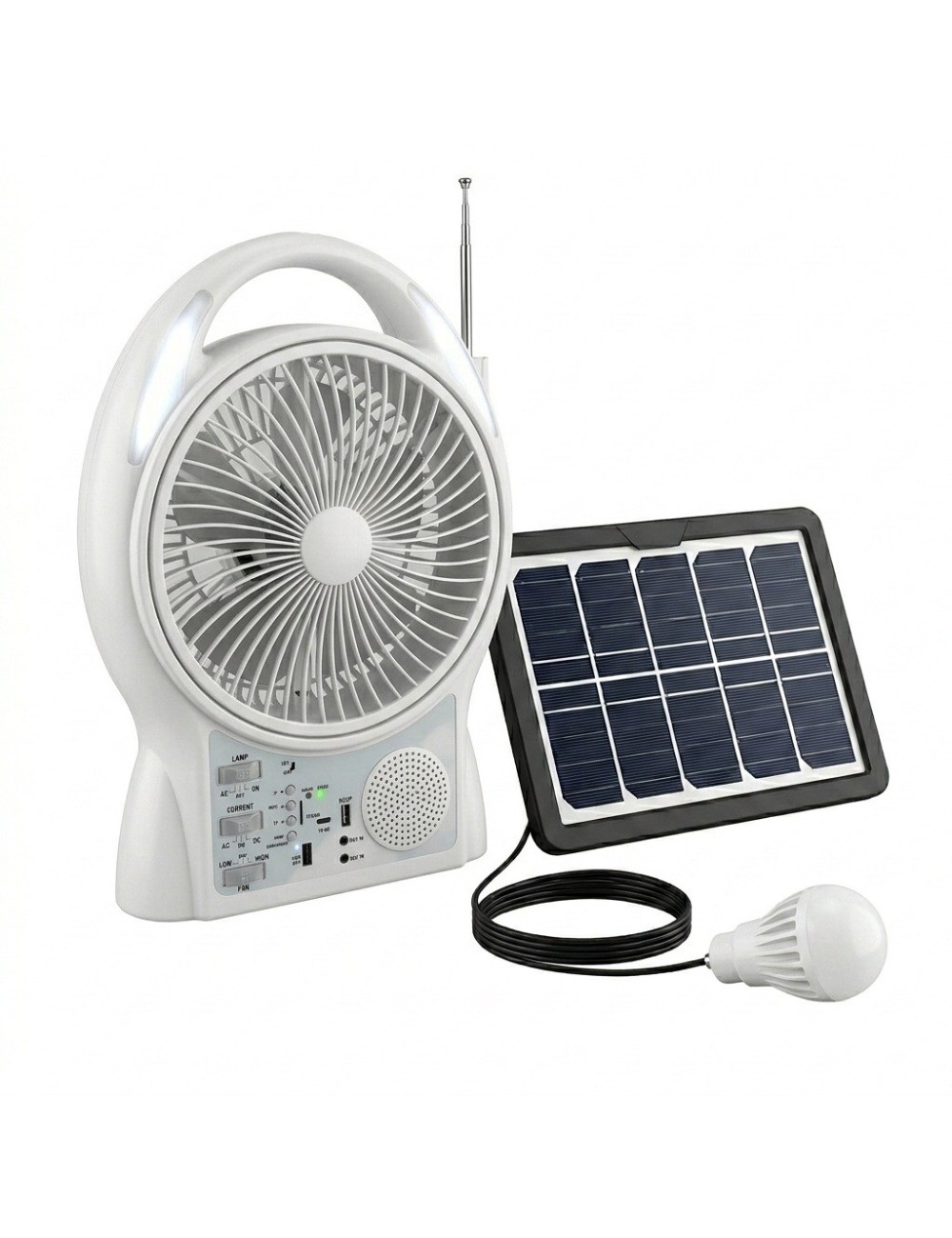 Ventilador Solar 8 Pulgadas Bluetooth Radio Y 2 Focos Led