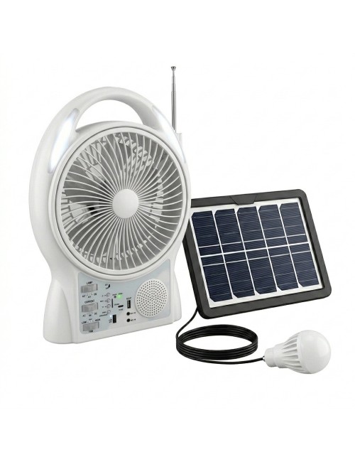 Ventilador Solar 8 Pulgadas Bluetooth Radio Y 2 Focos Led