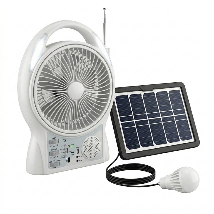 Ventilador Solar 8 Pulgadas Bluetooth Radio Y 2 Focos Led