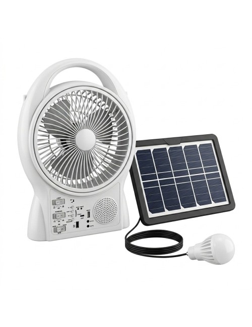 Ventilador Solar 8 Pulgadas Bluetooth Radio Y 2 Focos Led