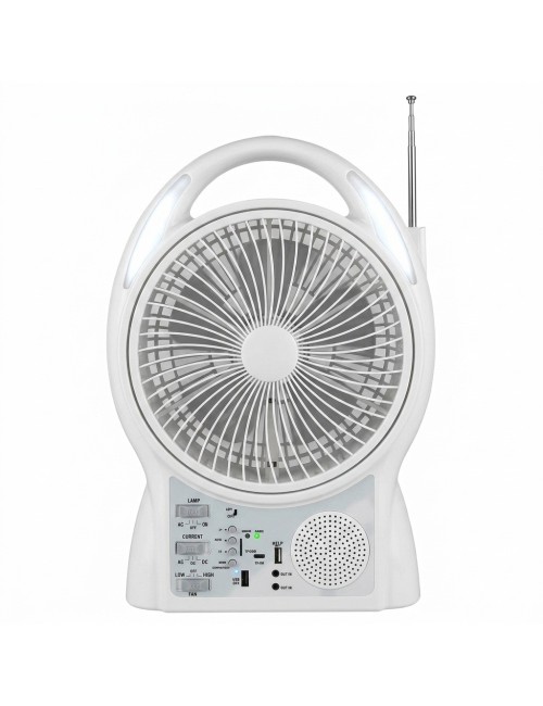 Ventilador Solar 8 Pulgadas Bluetooth Radio Y 2 Focos Led